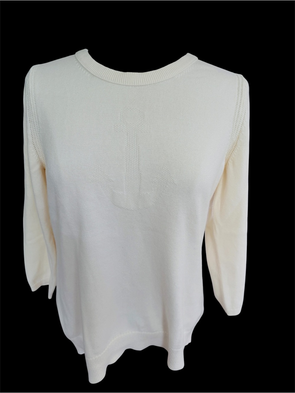 Banana Republic Cream Knit Long-Sleeve Top with Anchor Motif